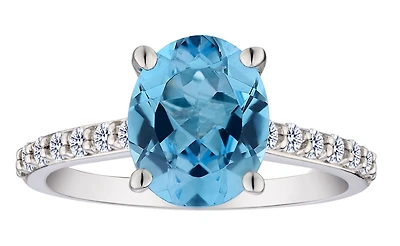 Genuine Blue Topaz & Created White Sapphire Ring, Silver.....................NOW