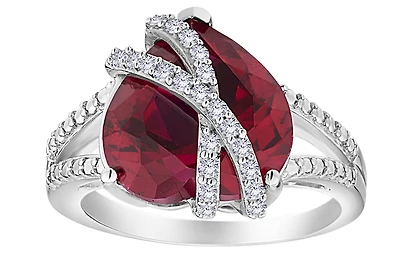 Created Ruby and White Sapphire Heart Shape Ring, Silver