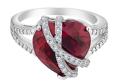 Created Ruby and White Sapphire Heart Shape Ring, Silver.....................NOW