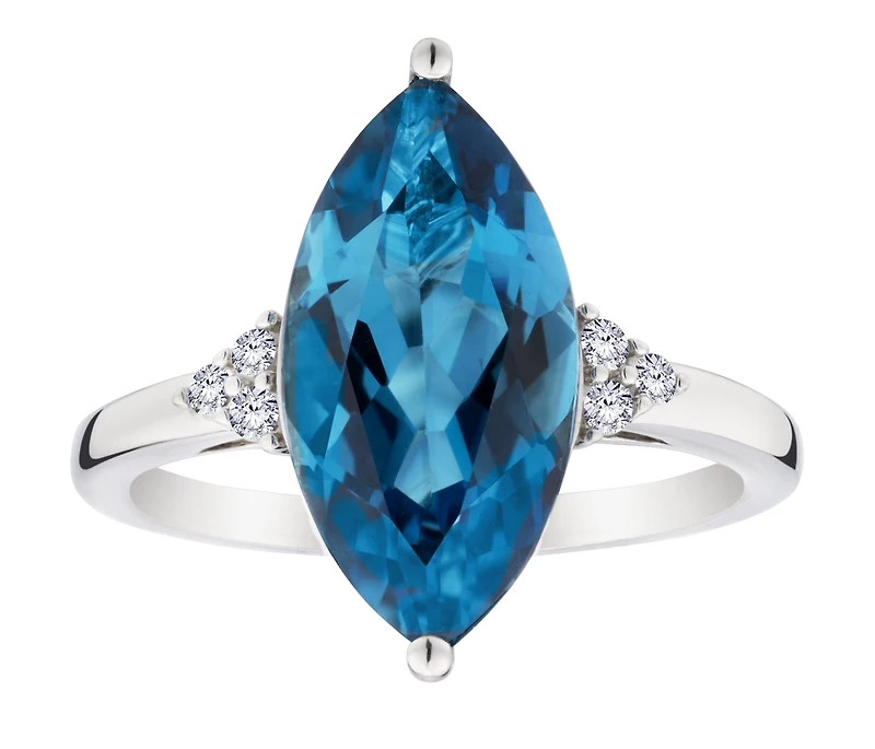 Genuine London Blue Topaz & Created White Sapphire Ring, Silver.....................NOW