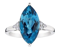 Genuine London Blue Topaz & Created White Sapphire Ring, Silver.....................NOW