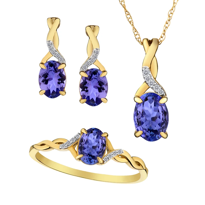 Genuine Tanzanite and Diamonds Set, 10kt Yellow Gold.....................NOW