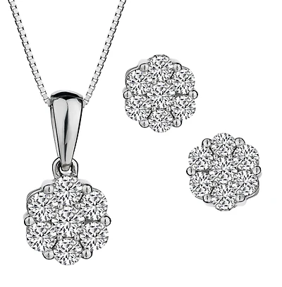 1.25 Carats of Diamonds "Flower" Pendant & Earrings Set, 10kt White Gold.....................NOW