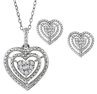 .33 Carat of Diamonds Heart Earrings and Pendant Set, Silver.....................NOW