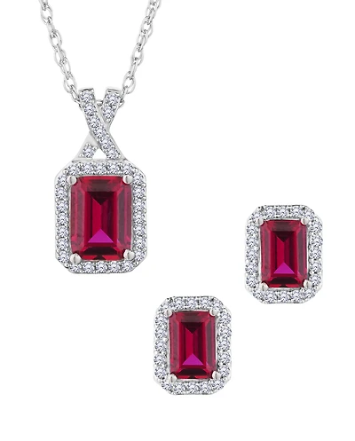 Created Ruby and White Sapphire Earring and Necklace Set, Silver.....................NOW