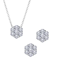 1.75 Carat of Lab Grown Diamonds "Flower" Earrings and Necklace Set, Silver.....................NOW
