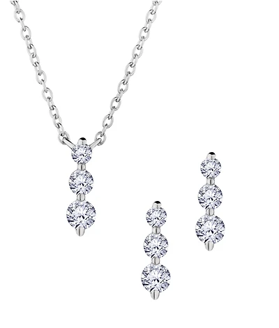 .60 Carat of Lab Grown Diamonds "Past, Present, Future" Earrings and Necklace Set, Silver.....................NOW