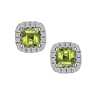 Genuine Peridot and .08 Carat of Diamonds Halo Stud Earrings, 10kt White Gold.....................NOW