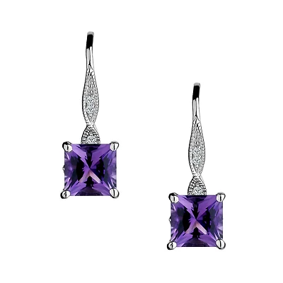 Created White Sapphire & Amethyst Drop Earrings