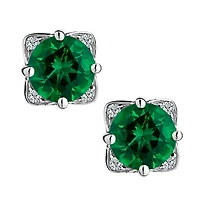 Created Emerald & White Sapphire Stud Earrings, Silver.....................NOW