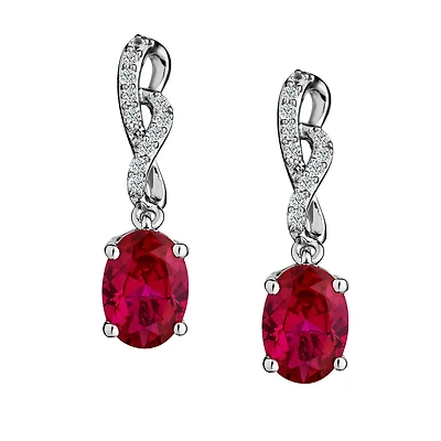 Created Ruby & White Sapphire Drop Earrings, Silver......................NOW