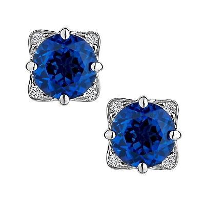 Created Blue & White Sapphire Stud Earrings, Silver.......................NOW