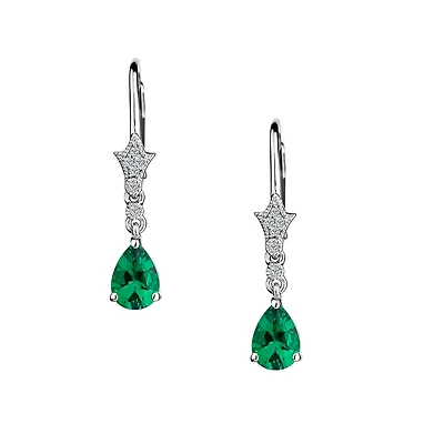 Created Emerald & Created White Sapphire Drop Earrings