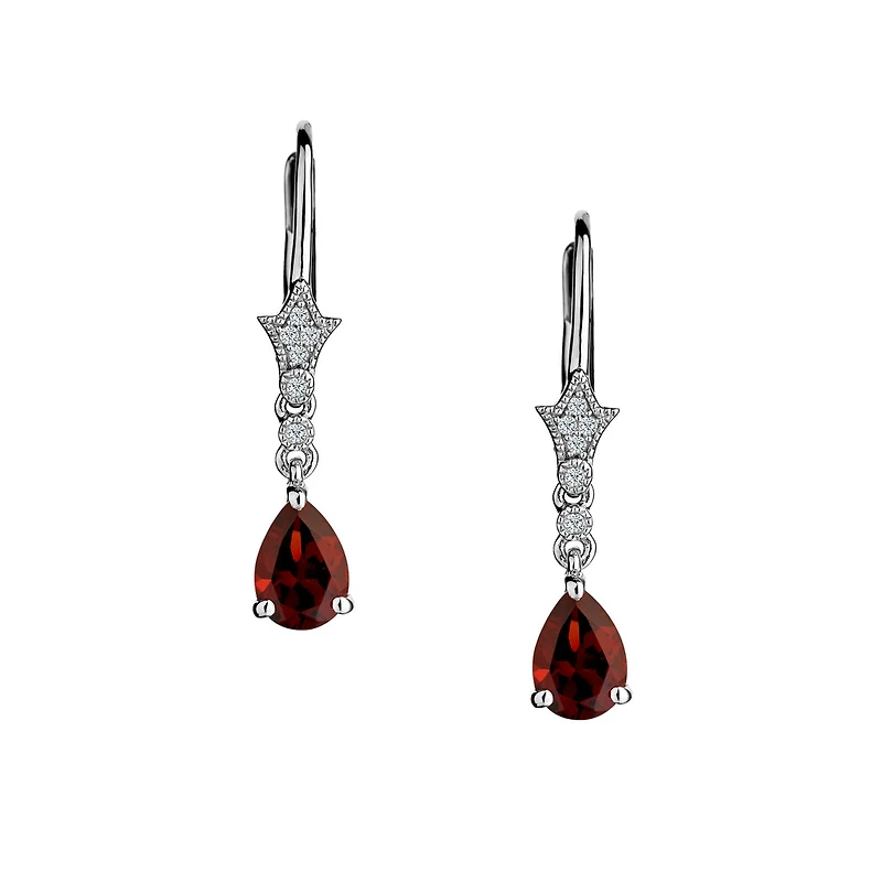 Created White Sapphire & Garnet Drop Earrings