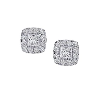 1.00 Carat of Diamonds Princess Cut Diamond Halo Earrings, 14kt White Gold.......................NOW