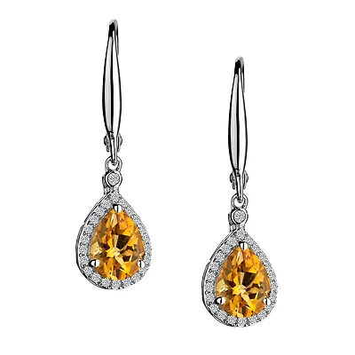 Genuine Citrine & Created White Sapphire Drop Earrings, Silver.....................NOW