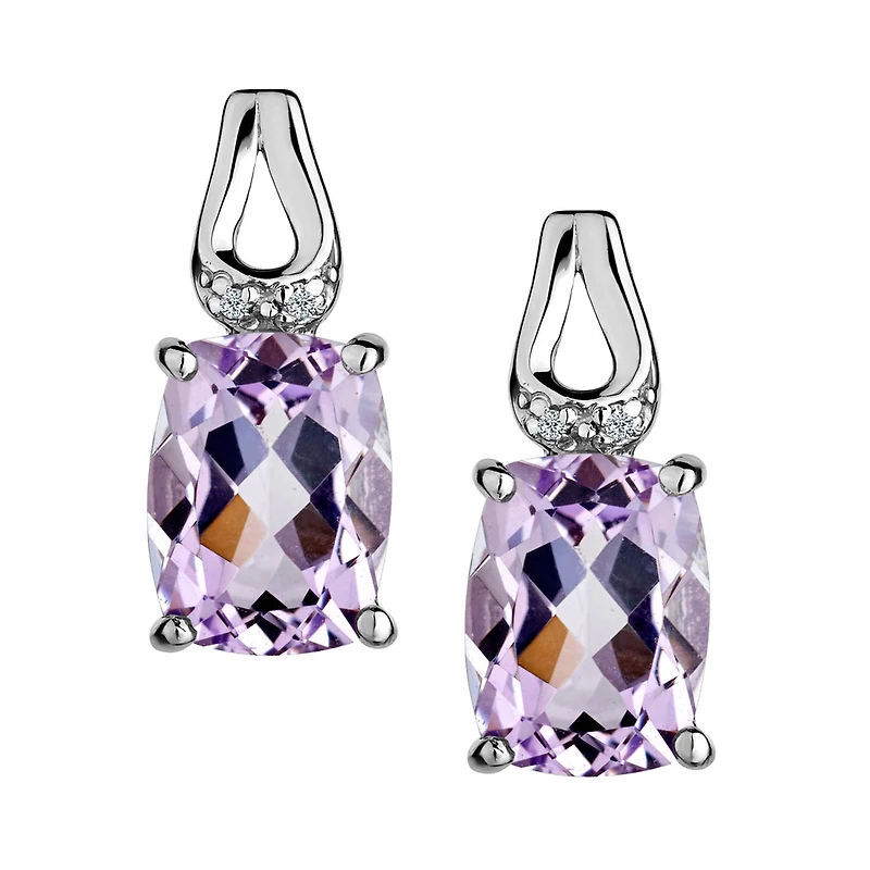 Genuine Pink Amethyst and Diamond Drop Earrings, Silver.......................NOW