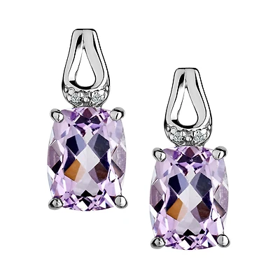 Genuine Pink Amethyst and Diamond Drop Earrings, Silver.......................NOW