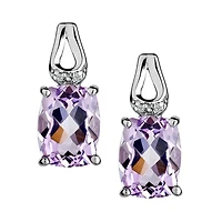 Genuine Pink Amethyst and Diamond Drop Earrings, Silver.......................NOW