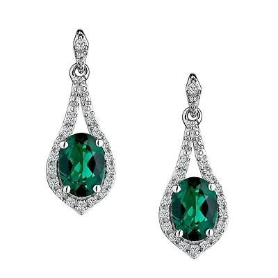 Created Emerald & Created White Sapphire Drop Earrings
