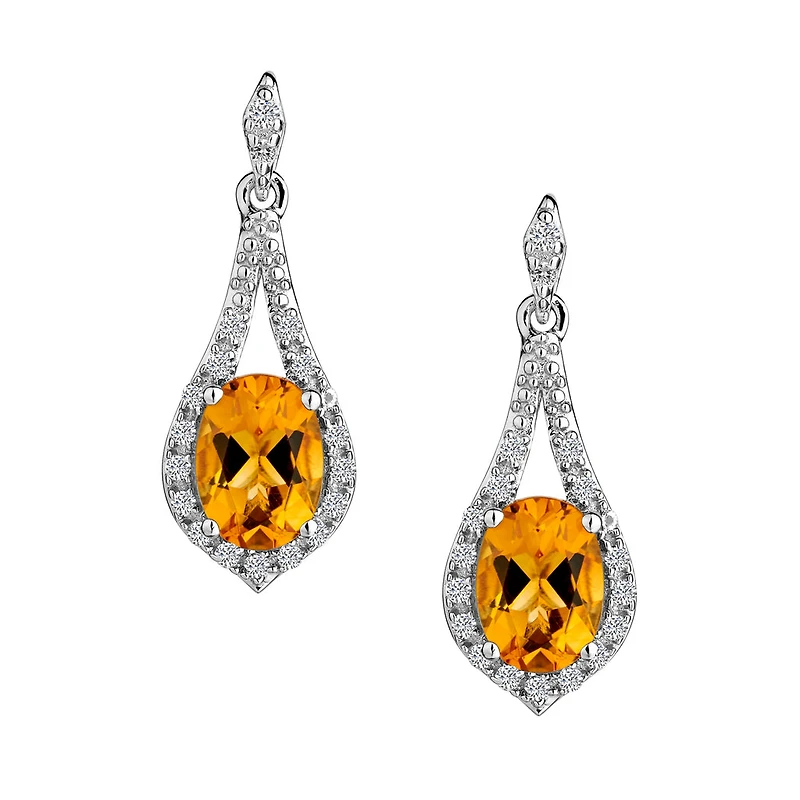 Citrine & Created White Sapphire Drop Earrings