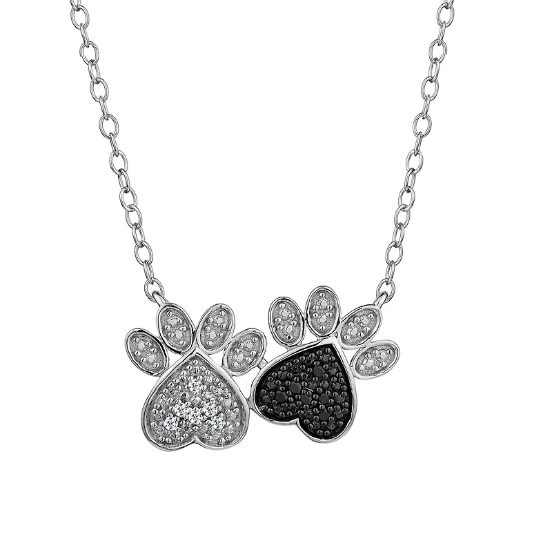 .05 Carat White & Black Diamond "Paws" Necklace, Silver.....................NOW