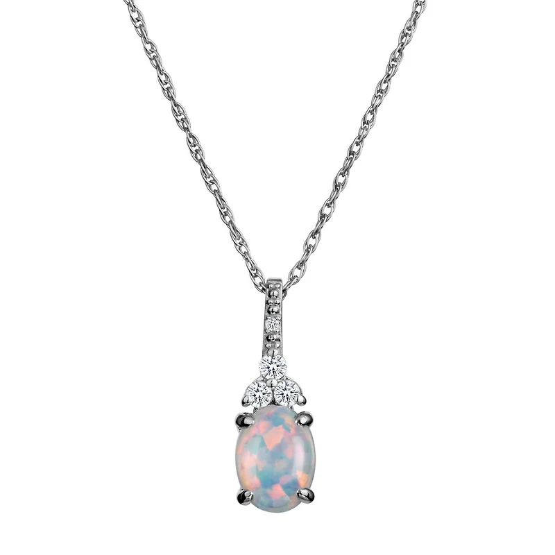 Created Opal, White & Pink Sapphire Pendant, Silver......................NOW