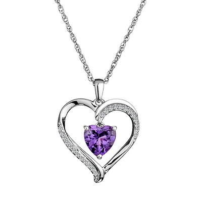 Created White Sapphire & Amethyst Heart Pendant