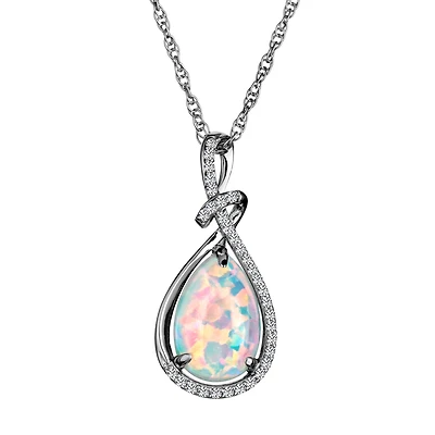 Created Opal & White Sapphire Pendant
