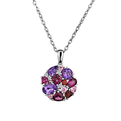 Genuine Garnet, Amethyst, Pink Tourmaline and White Sapphire Pendant, Silver....................NOW