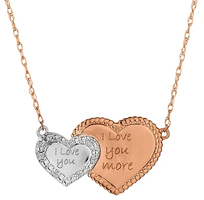 .03 Carat Diamond "I Love You, I Love You More" Double Heart Pendant, 10kt Rose Gold and Silver.......................NOW