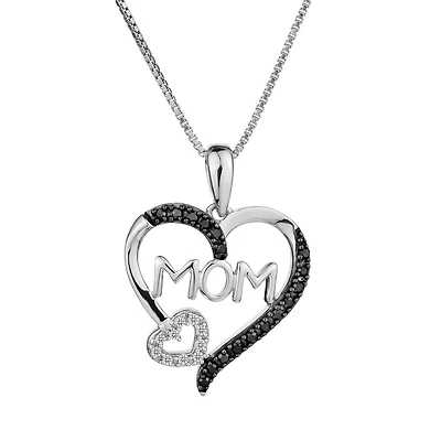 .12 Carat of Black & White Diamond "Mom" Heart Pendant, Silver…....................NOW