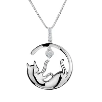 .05 Carat of Diamonds, "Playful Cat" Pendant, Silver.....................NOW