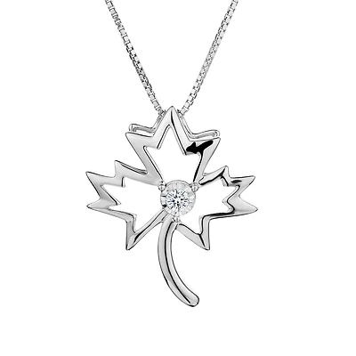 .05 Carat of Diamonds "Maple Leaf" Pendant, Silver......................NOW