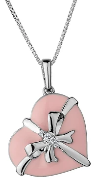 .02 Carat of Diamonds Ribbon Pink Heart Pendant, Silver.......................NOW