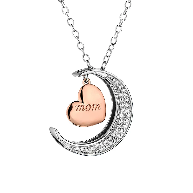 "I Love You To The Moon and Back" Diamond Pendant, 10kt Rose Gold and Silver.......................NOW