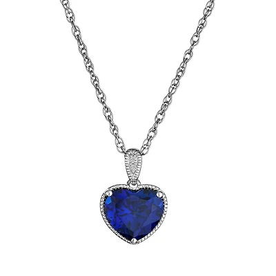Created Blue & White Sapphire Heart Pendant, Silver.................NOW