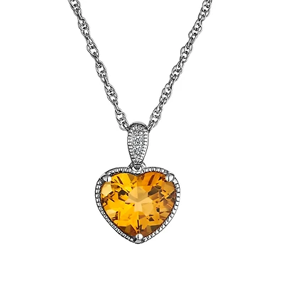 Citrine & Created White Sapphire Heart Pendant, Silver.....................NOW
