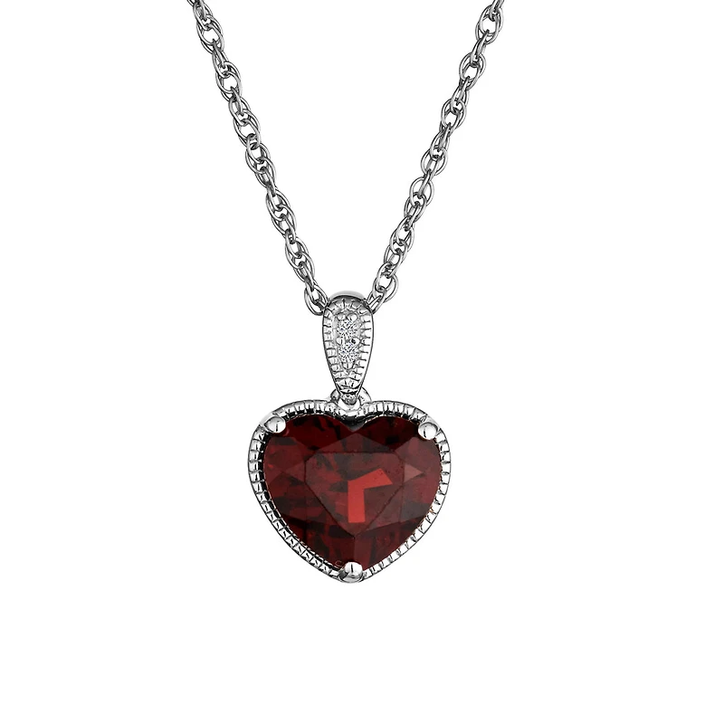 Garnet & Created White Sapphire Heart Pendant, Silver.....................NOW