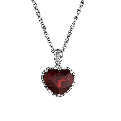 Garnet & Created White Sapphire Heart Pendant, Silver.....................NOW