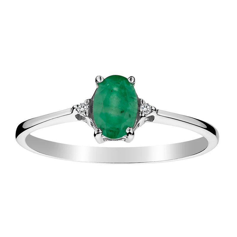 Genuine Emerald & Diamond Ring, Silver......................NOW