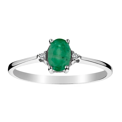 Genuine Emerald & Diamond Ring, Silver......................NOW