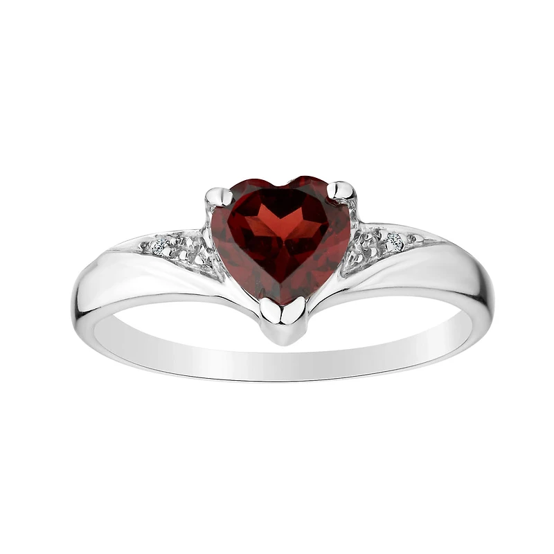 Genuine Garnet Diamond Heart Ring,  Silver.......................NOW