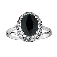 Genuine Black Sapphire & Diamond Ring, Silver.................NOW