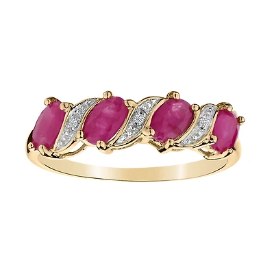 Genuine Ruby Diamond Ring, 10kt Yellow Gold.................NOW