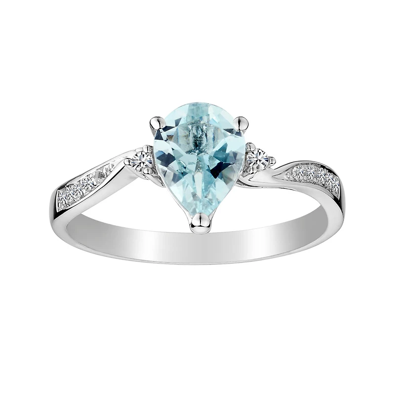 Genuine Aquamarine & White Sapphire Ring