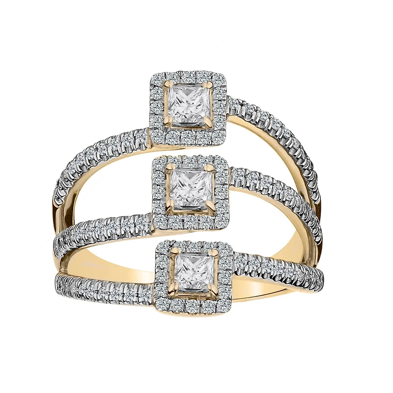 1.25 CARAT DIAMOND "PAST, PRESENT, FUTURE" PRINCESS RING, 14kt YELLOW GOLD.....................NOW