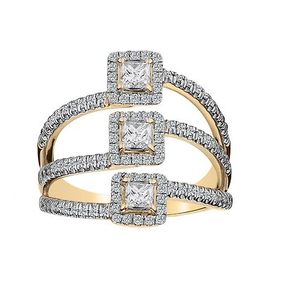 1.25 CARAT DIAMOND "PAST, PRESENT, FUTURE" PRINCESS RING, 14kt YELLOW GOLD.....................NOW