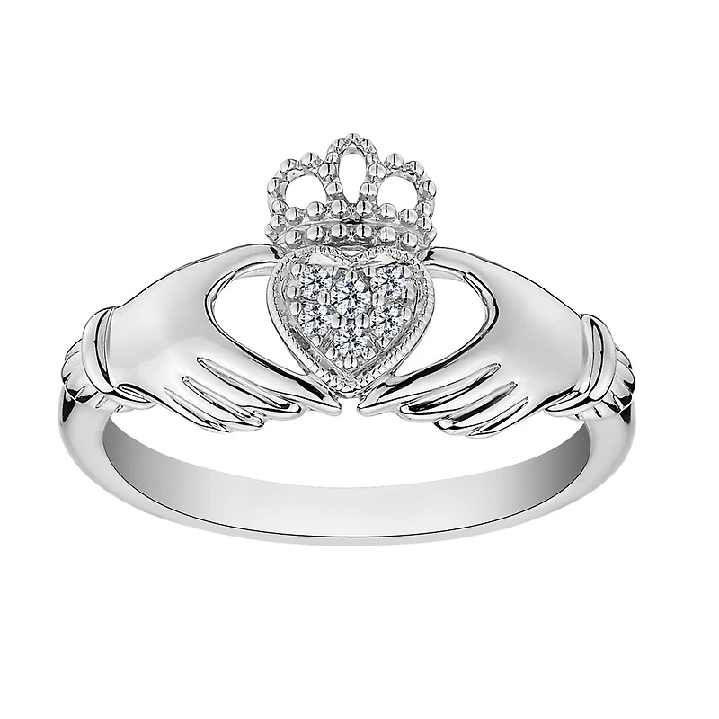 .05 Carat of Diamonds "Claddagh" Ring, 10kt White Gold....................NOW