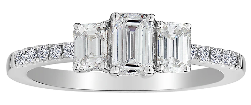 1.00 Carat of Diamonds Emerald Cut "Past, Present, Future" Ring, 14kt White Gold.......................NOW
